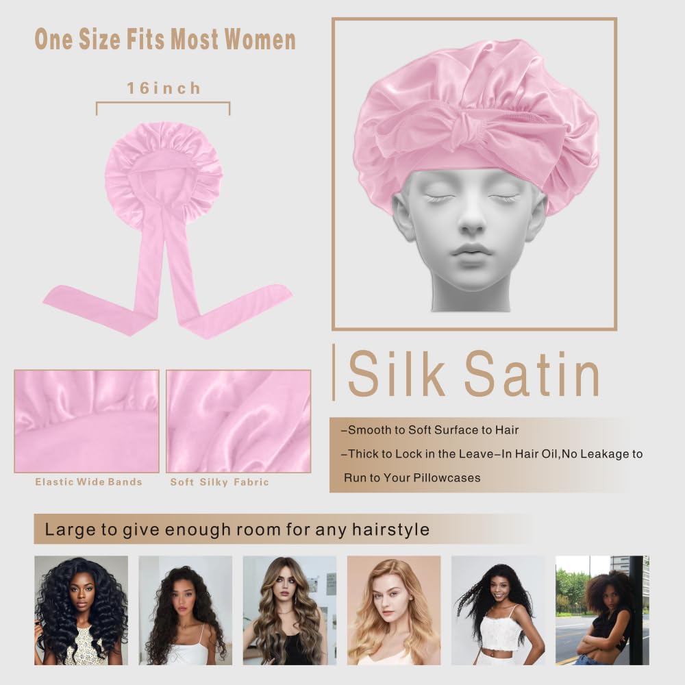 VECIIR bonnet in use while sleeping prevents frizz