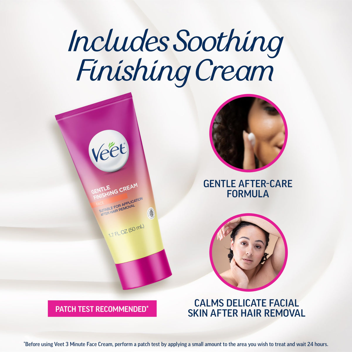 Veet application on upper lip demonstrating quick, gentle hair removal