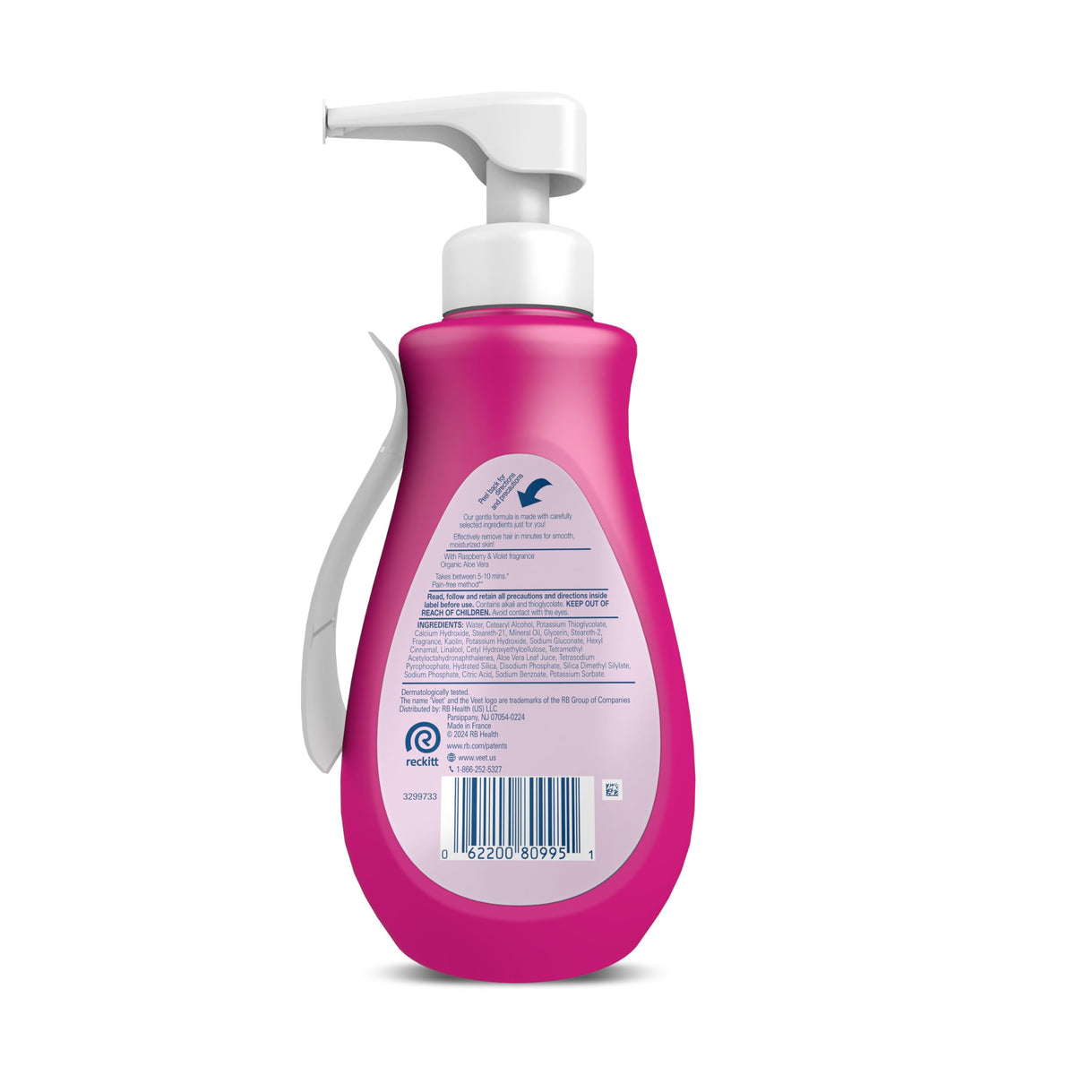 Veet pump bottle on bathroom shelf suggesting everyday at-home convenience
