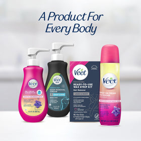 All Veet kit contents laid out to show 40 strips and 4 wipes convenience