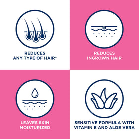 Veet close-up label showing Aloe Vera and Vitamin E for soothing skin benefits