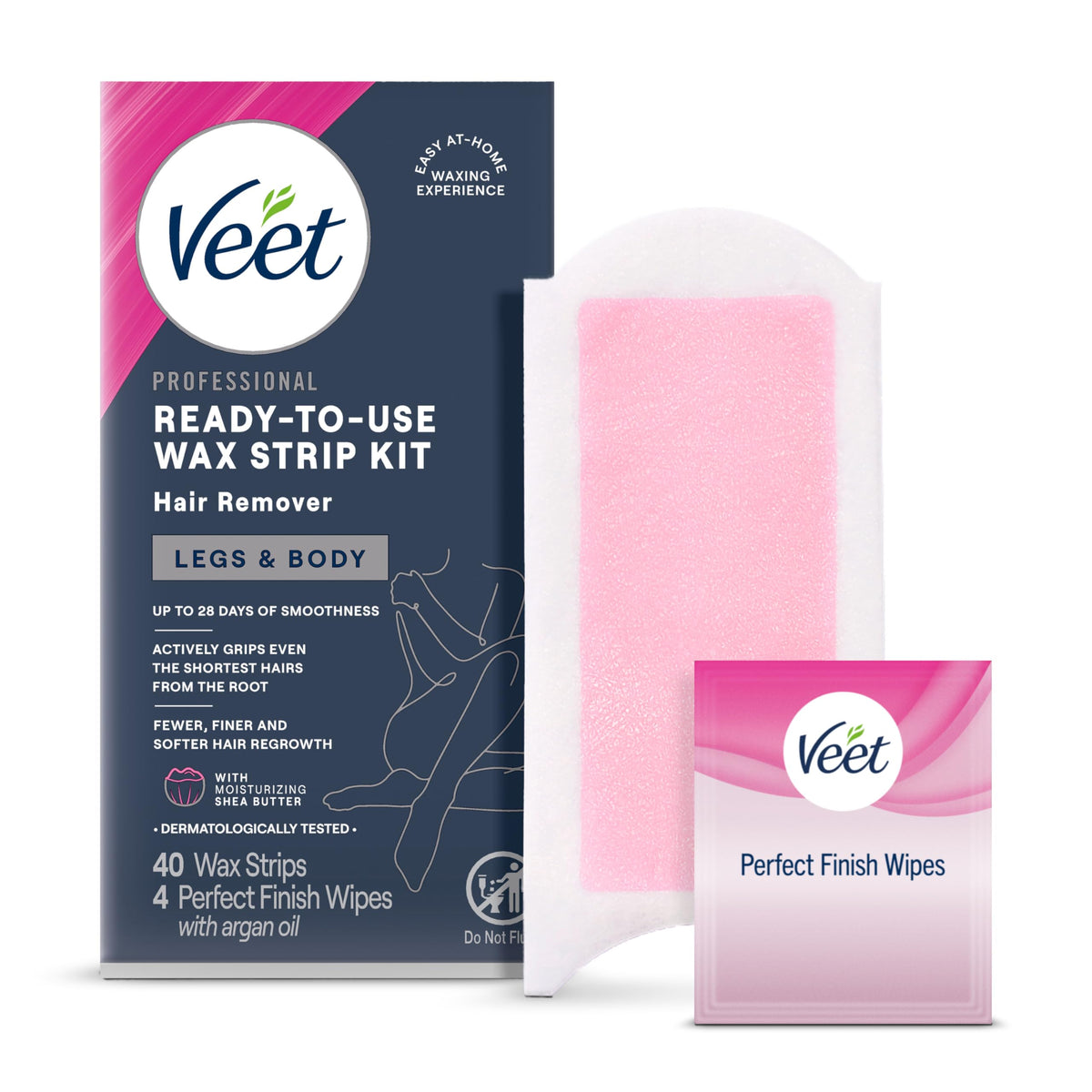 Veet front packaging showing ready-to-use wax strips for quick smoothness