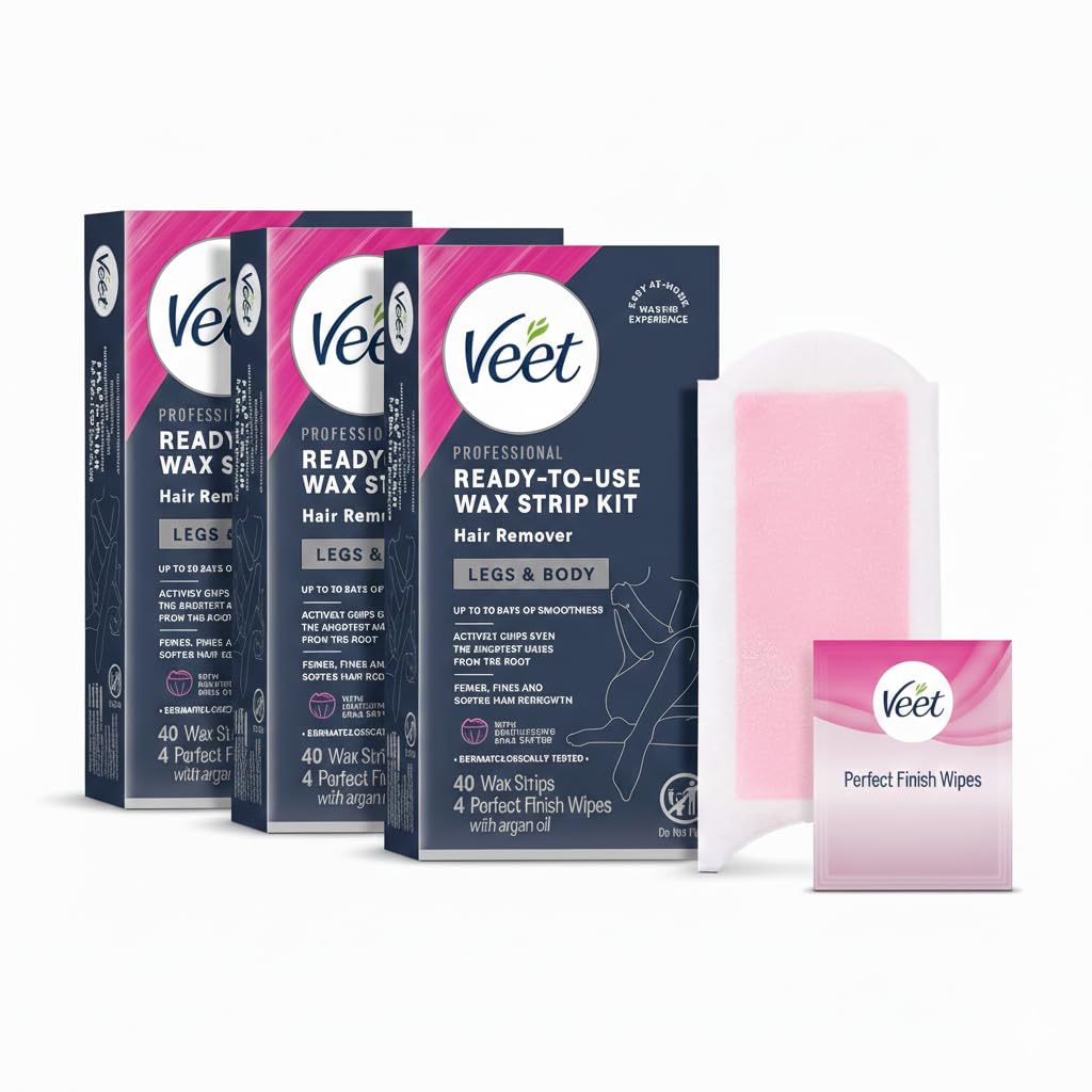 Veet front packaging showing wax strips and kit contents for easy selection