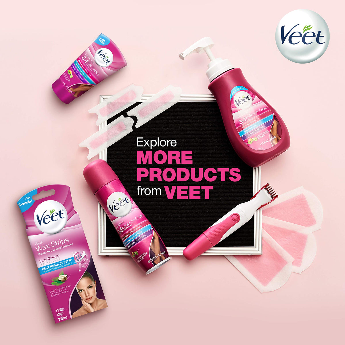 Veet tube beside ruler for size comparison and clear 6.78 oz indication benefit