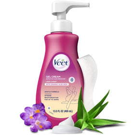 Veet pump bottle front view showing label and easy-dispense design