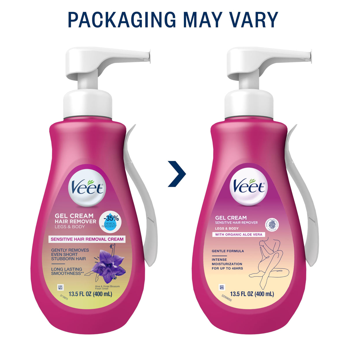 Veet bottle beside hand for size comparison and clear product volume