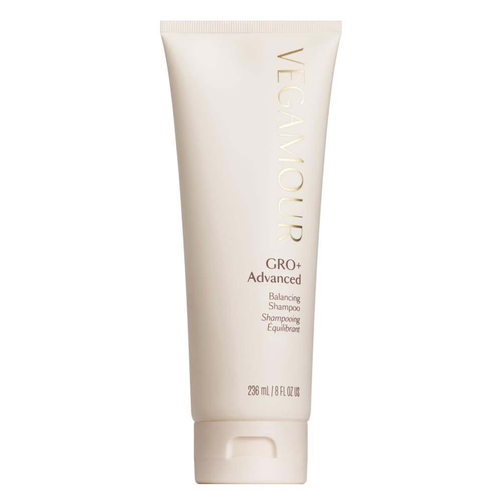 VEGAMOUR front bottle showing GRO+ balancing shampoo benefit of gentle cleansing