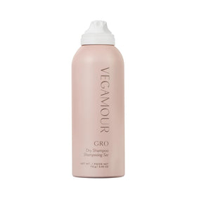 VEGAMOUR front packaging of GRO Dry Shampoo showing label and size for quick identification