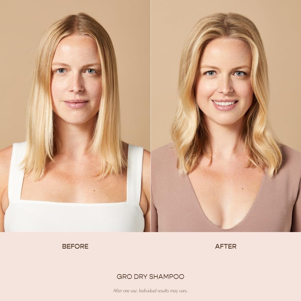 VEGAMOUR GRO Dry Shampoo 3.95 oz held in hand to show scale for travel-friendly use