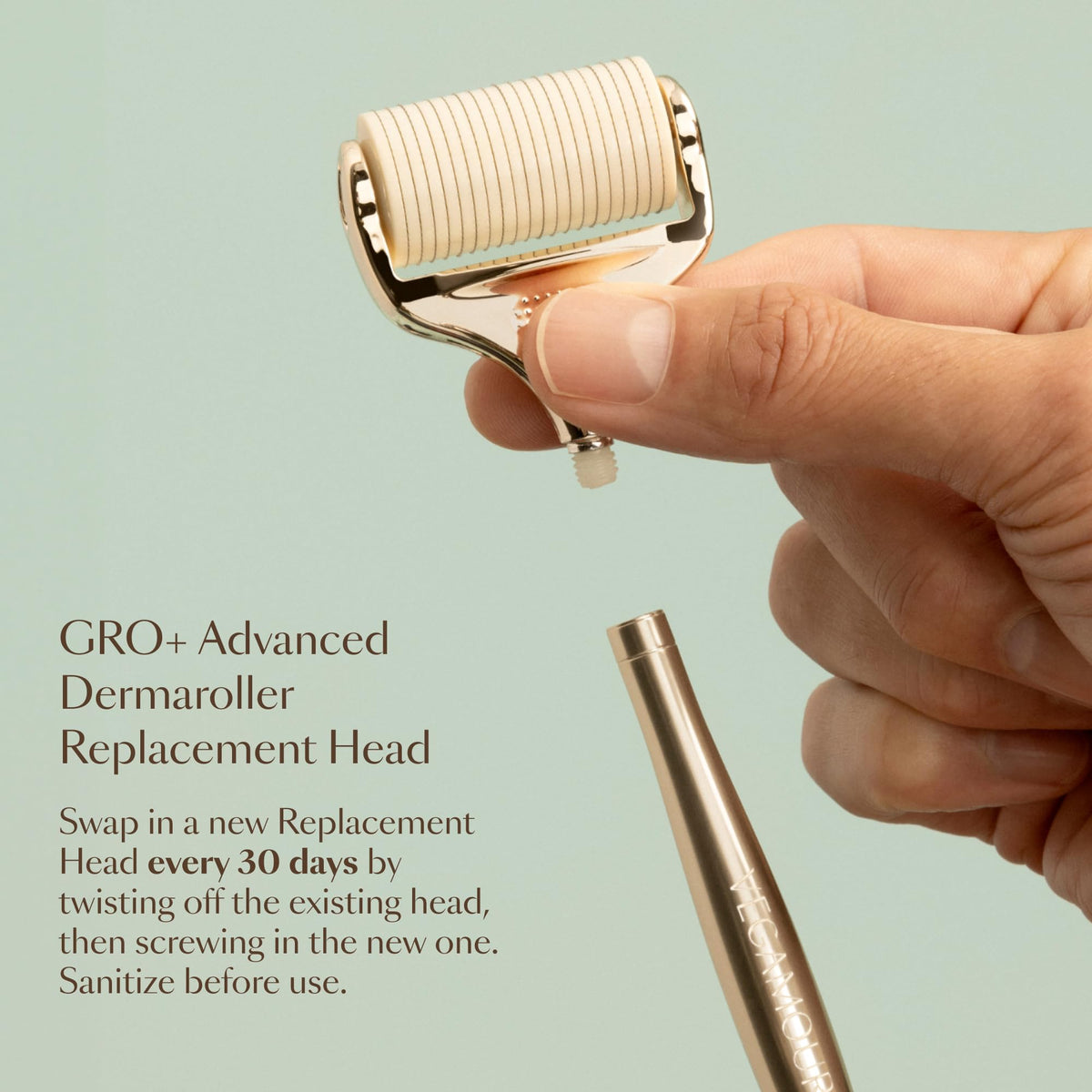 VEGAMOUR head rolling across scalp showing even coverage and improved serum prep