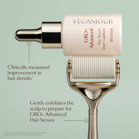 VEGAMOUR replacement head beside a coin showing compact size and travel-friendly benefit