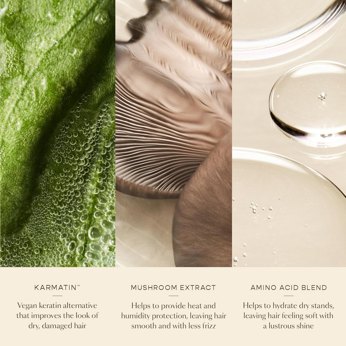 VEGAMOUR texture on hair strand showing smoothing and shine benefit