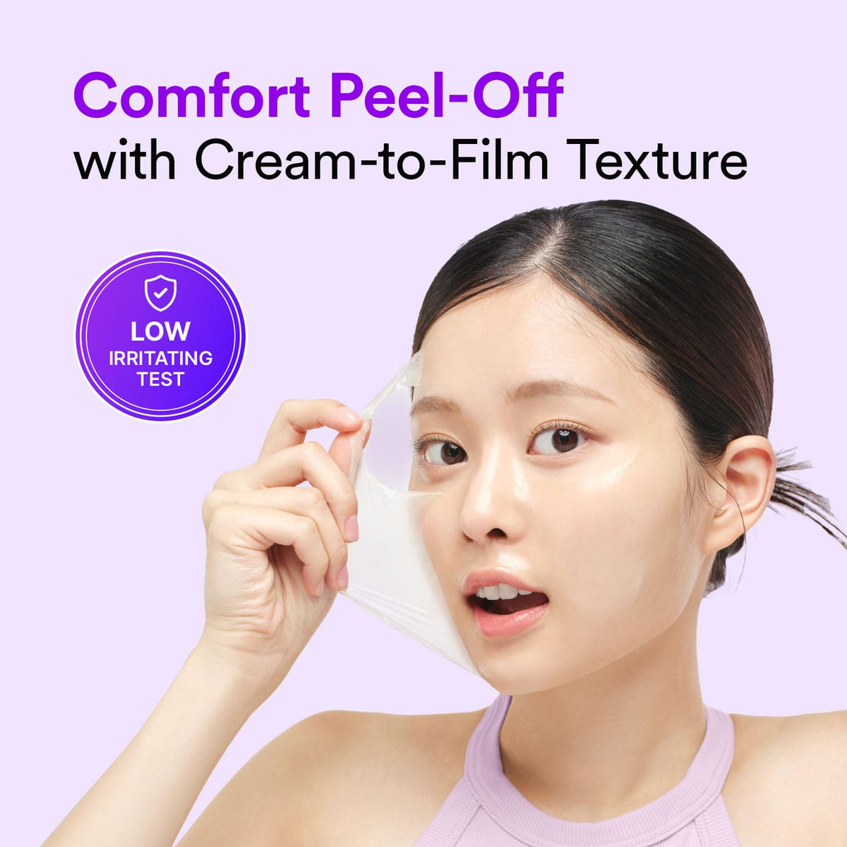 VEGANIFECT mask applied on model showing how to peel for refreshed, plump-looking skin