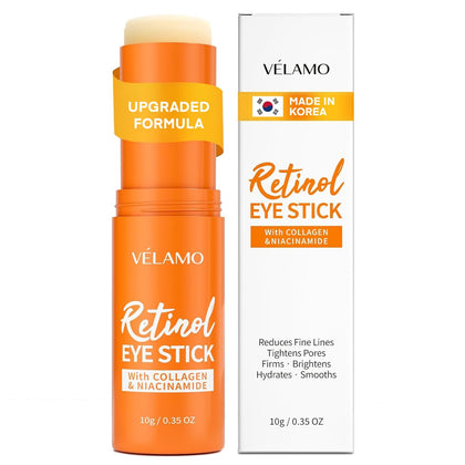 VELAMO ADVANCED front packaging of the retinol under eye balm stick showing compact travel benefit