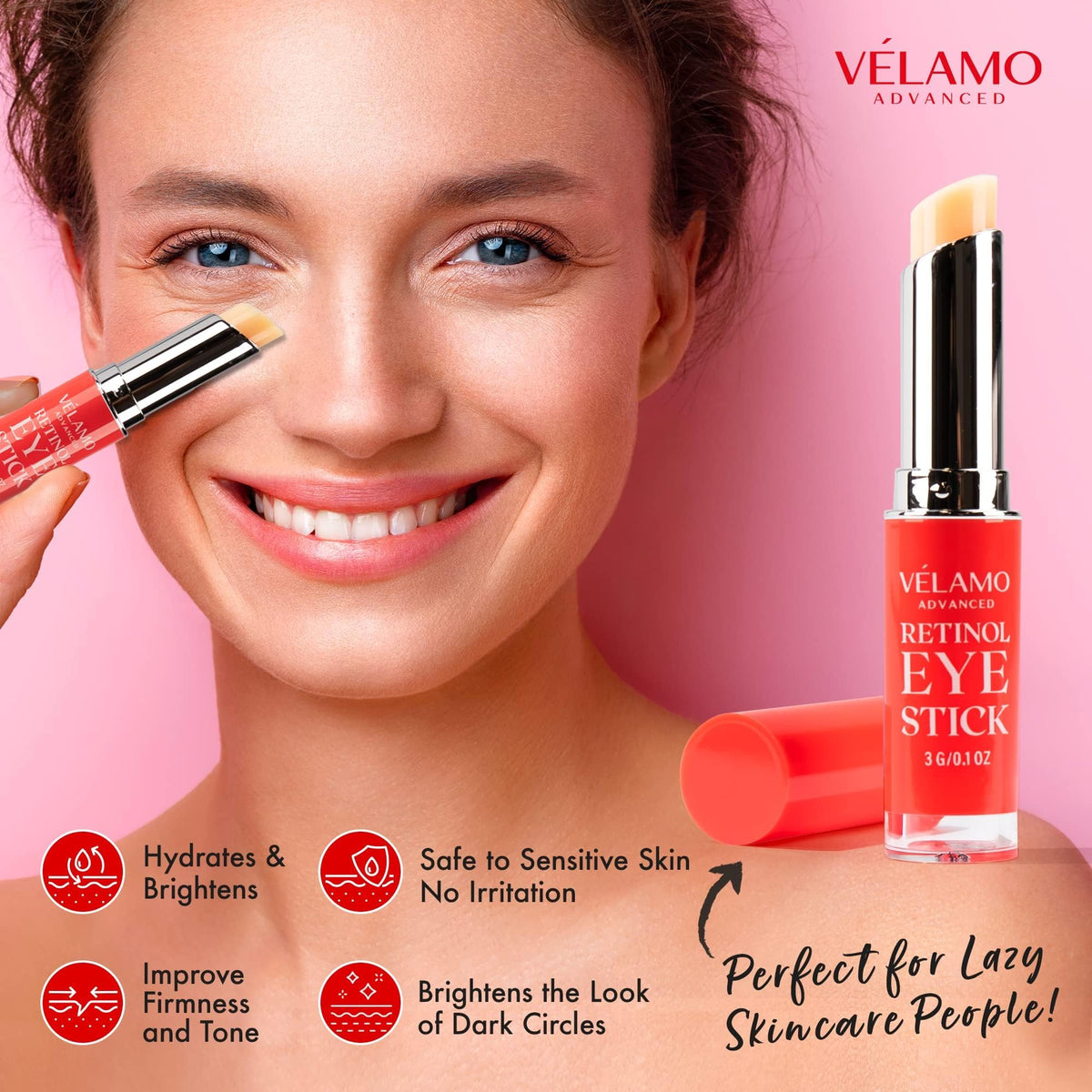 VELAMO ADVANCED close-up of caffeine stick texture for quick cooling