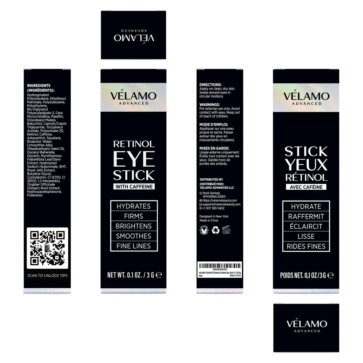 VELAMO ADVANCED conceptual before and after display suggesting reduced lines and puffiness