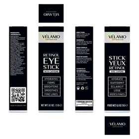 VELAMO ADVANCED conceptual before and after display suggesting reduced lines and puffiness