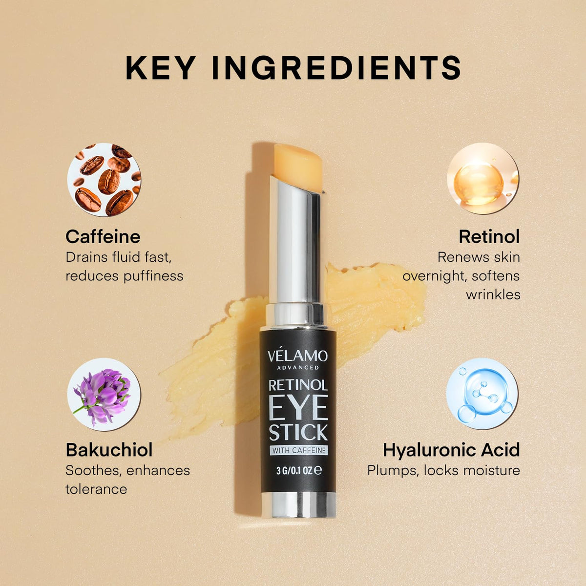 VELAMO ADVANCED eye stick in hand showing small size and easy portability benefit