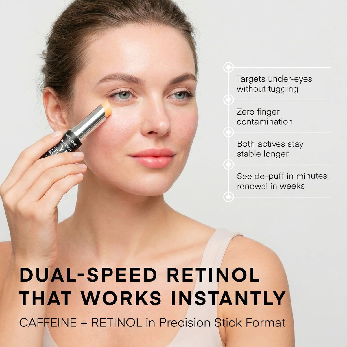 VELAMO ADVANCED open tip texture on skin illustrating smooth glide and hydration