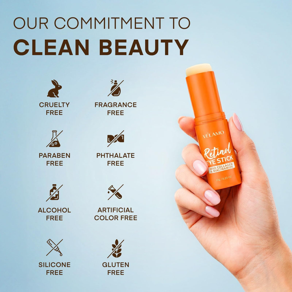 VELAMO ADVANCED ingredient flatlay with collagen and niacinamide showcasing multi-action formula benefits