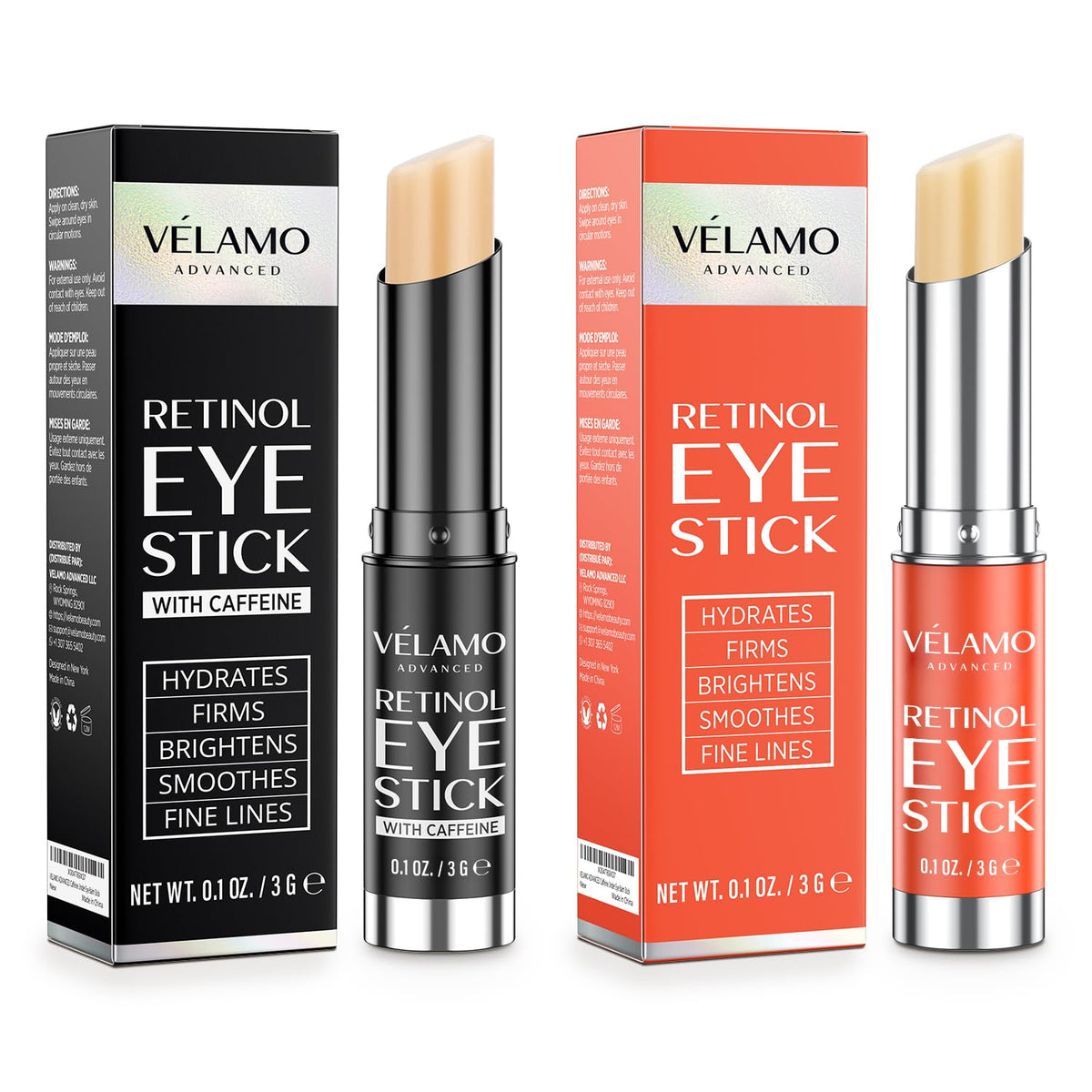 VELAMO ADVANCED front packaging showing both eye sticks and benefits