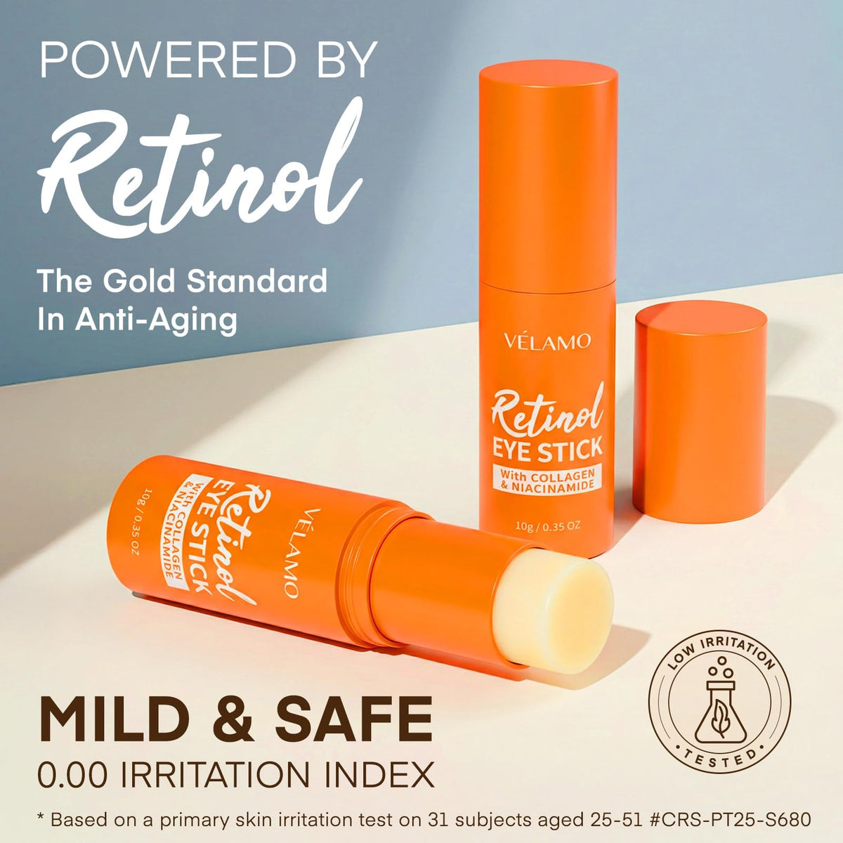 VELAMO ADVANCED balm stick held in hand to show size and travel-friendly portability