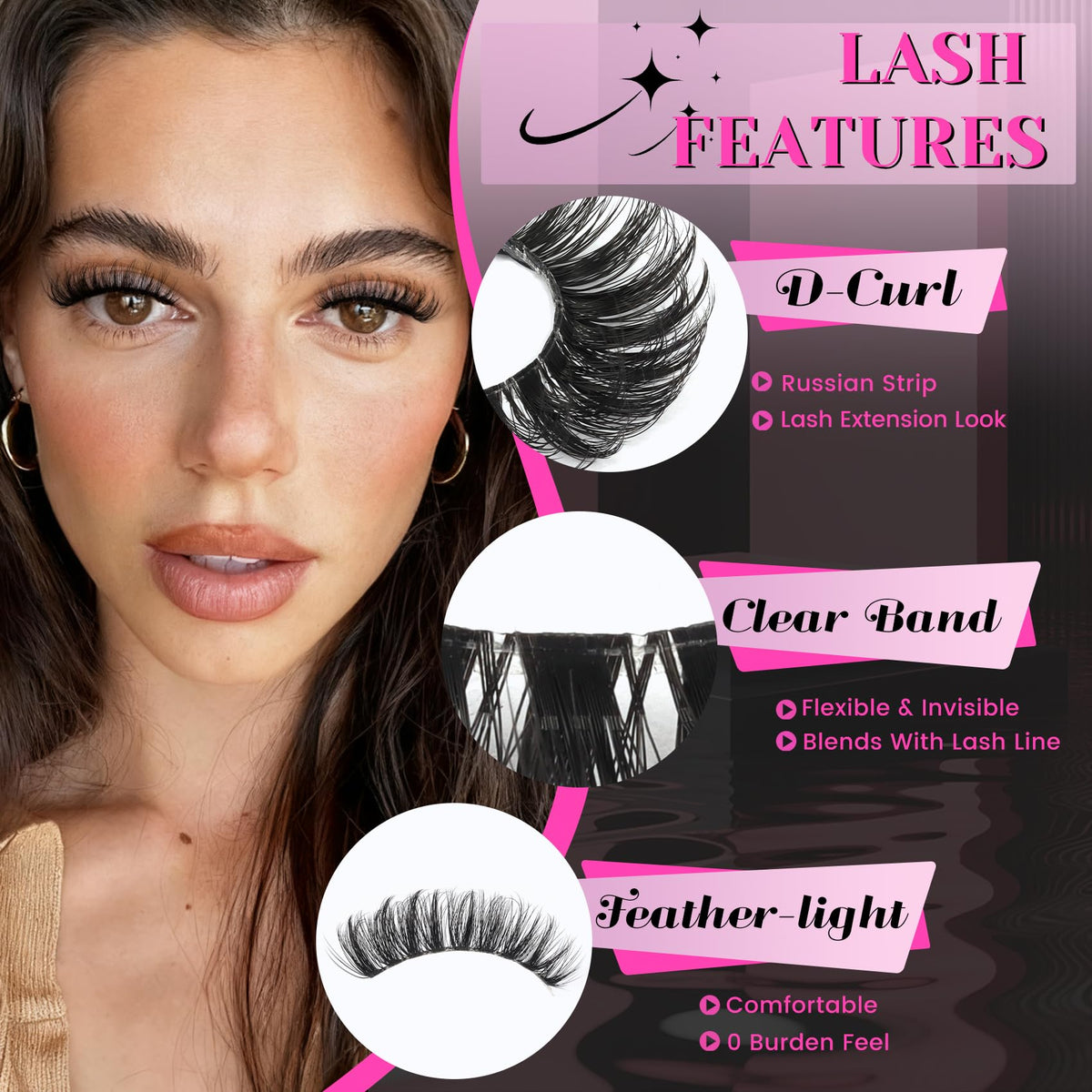 Veleasha clear band closeup highlighting invisible lash-line finish