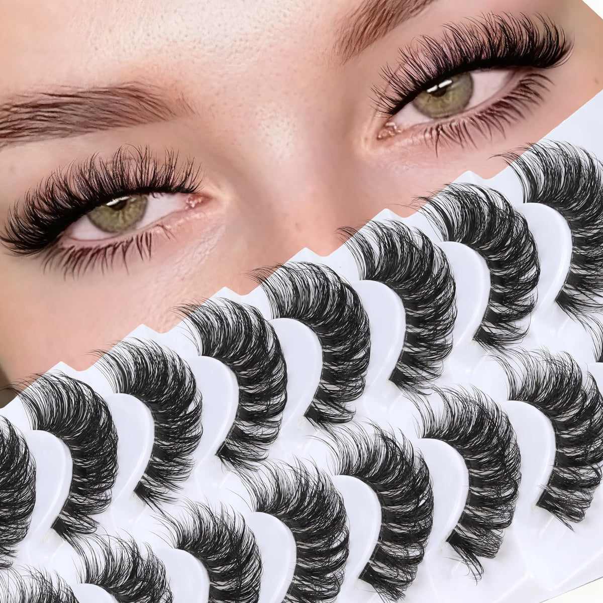 Veleasha D curl front packaging showing ten pairs and clear band benefit
