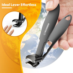 Velkomin clippers in use trimming a toenail demonstrating reduced bending