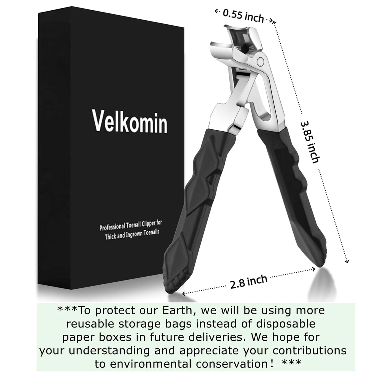 Velkomin size comparison in hand to show leverage and scale