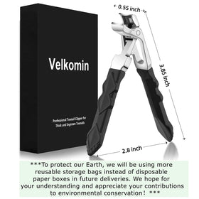 Velkomin size comparison in hand to show leverage and scale