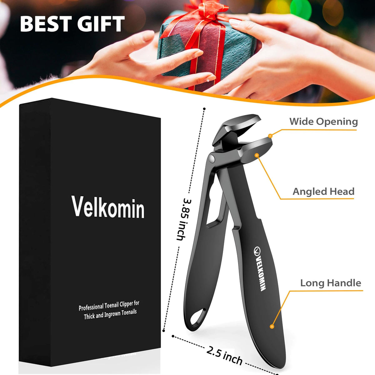 Velkomin clippers next to ruler and hand showing size and length advantage