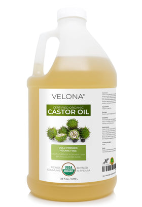 velona 1-gallon bottle front label showing organic certification and benefits