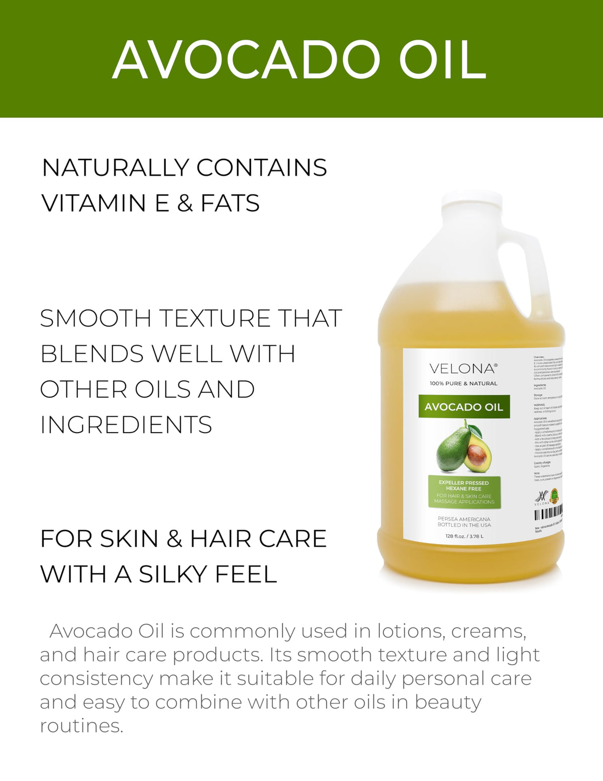 velona avocado oil pouring from bottle closeup demonstrating smooth pourability benefit