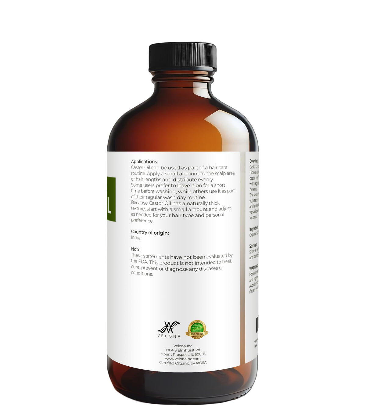 velona bottle label detail highlighting USDA organic certification and purity