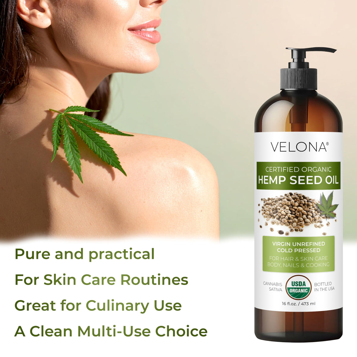 velona hemp seed oil drizzled over salad showing culinary finish