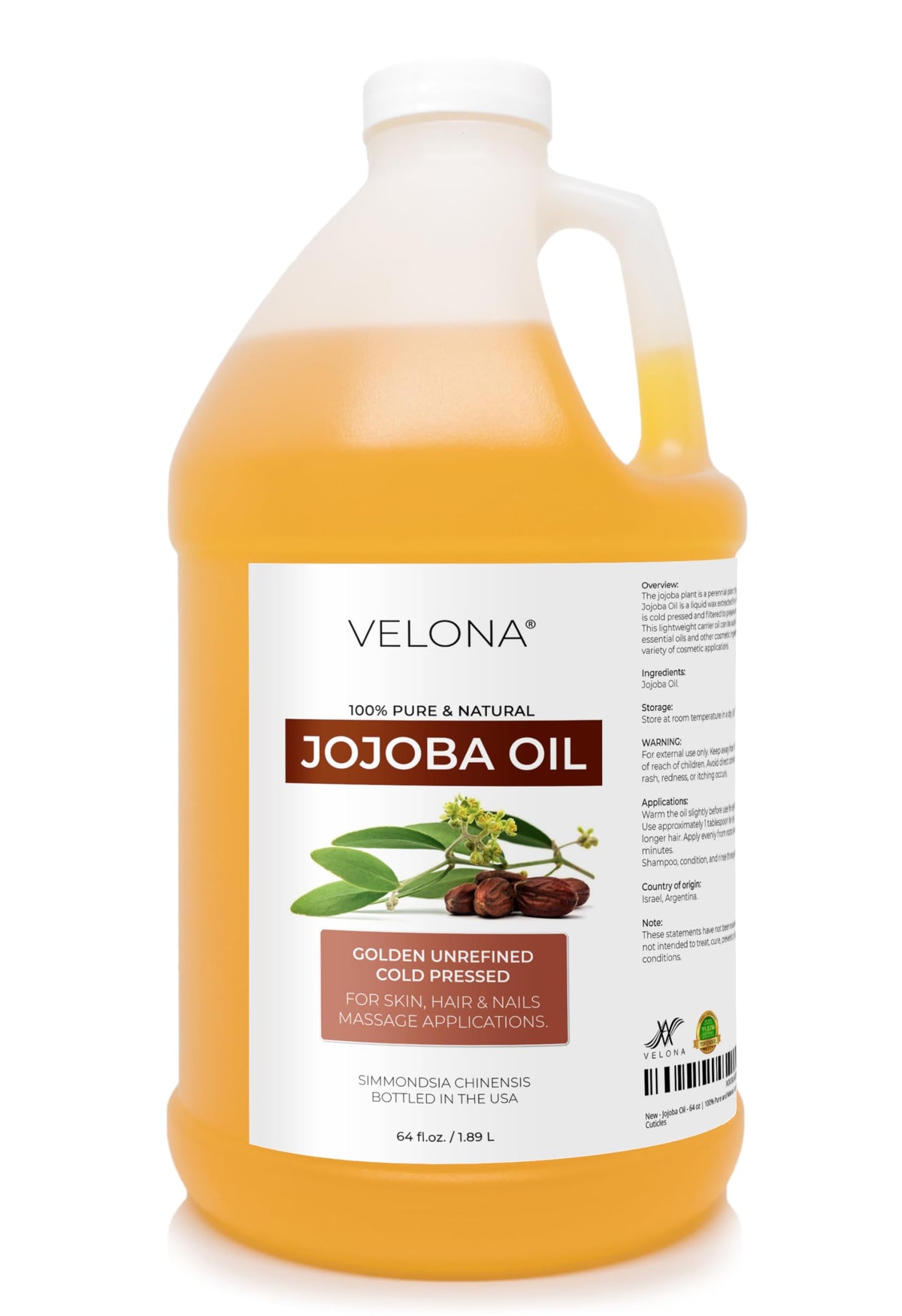 velona bottle front view showing label and large size benefits