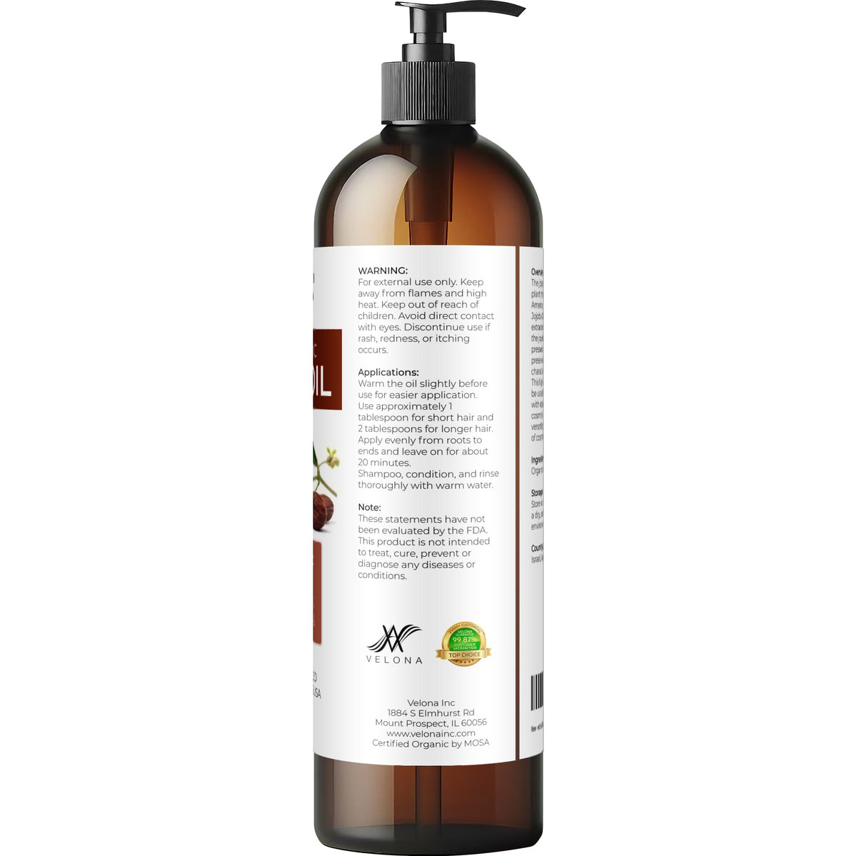 velona label close-up showing USDA Organic claim and ingredient purity benefit