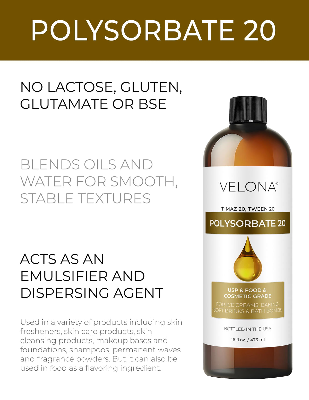 velona polysorbate 20 clear liquid texture highlighting easy mixing