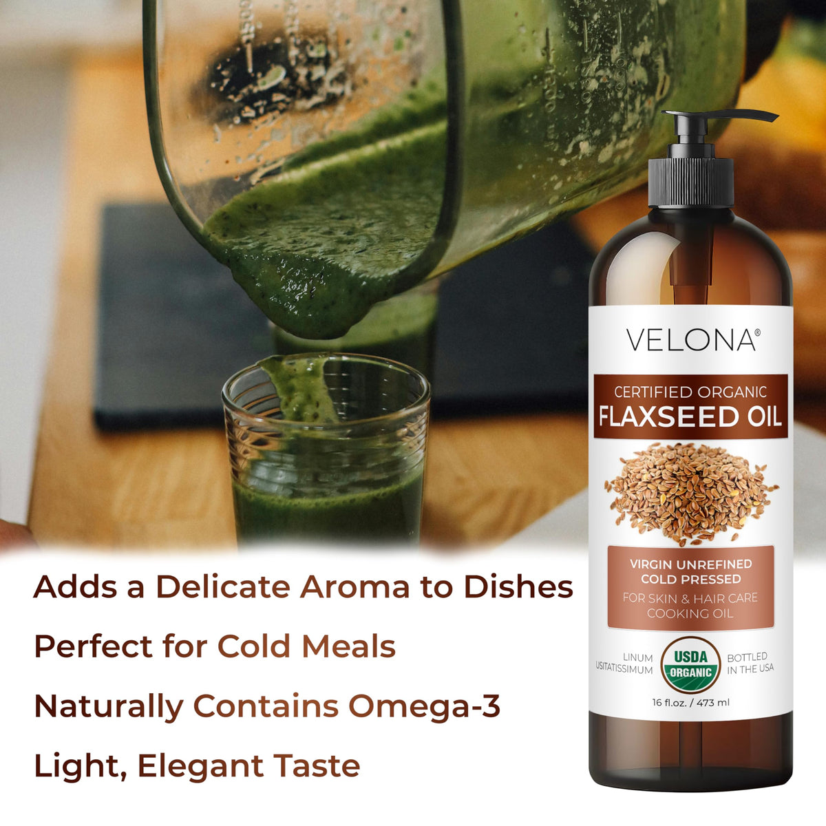 velona oil drizzled on salad illustrating fresh flavor for cold culinary uses