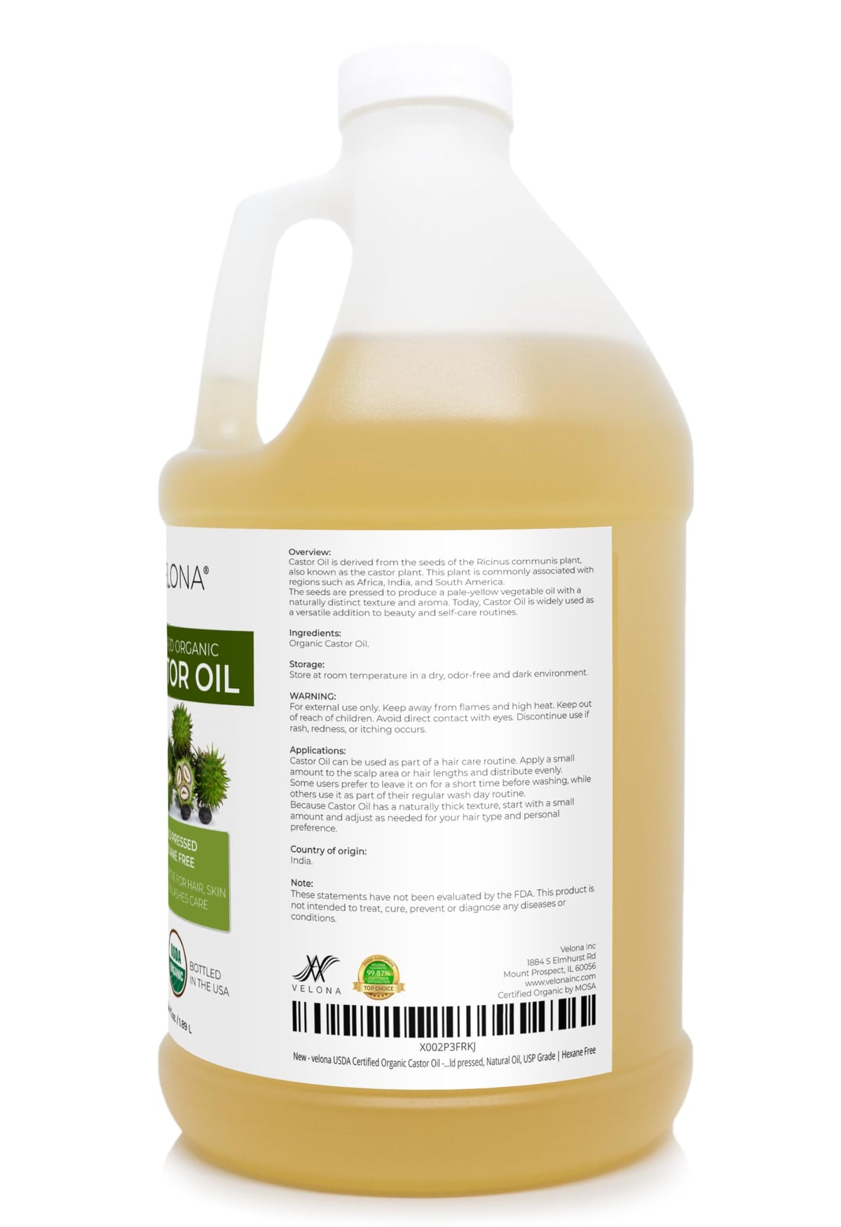 velona 64 oz bottle beside a hand for scale showing large supply advantage