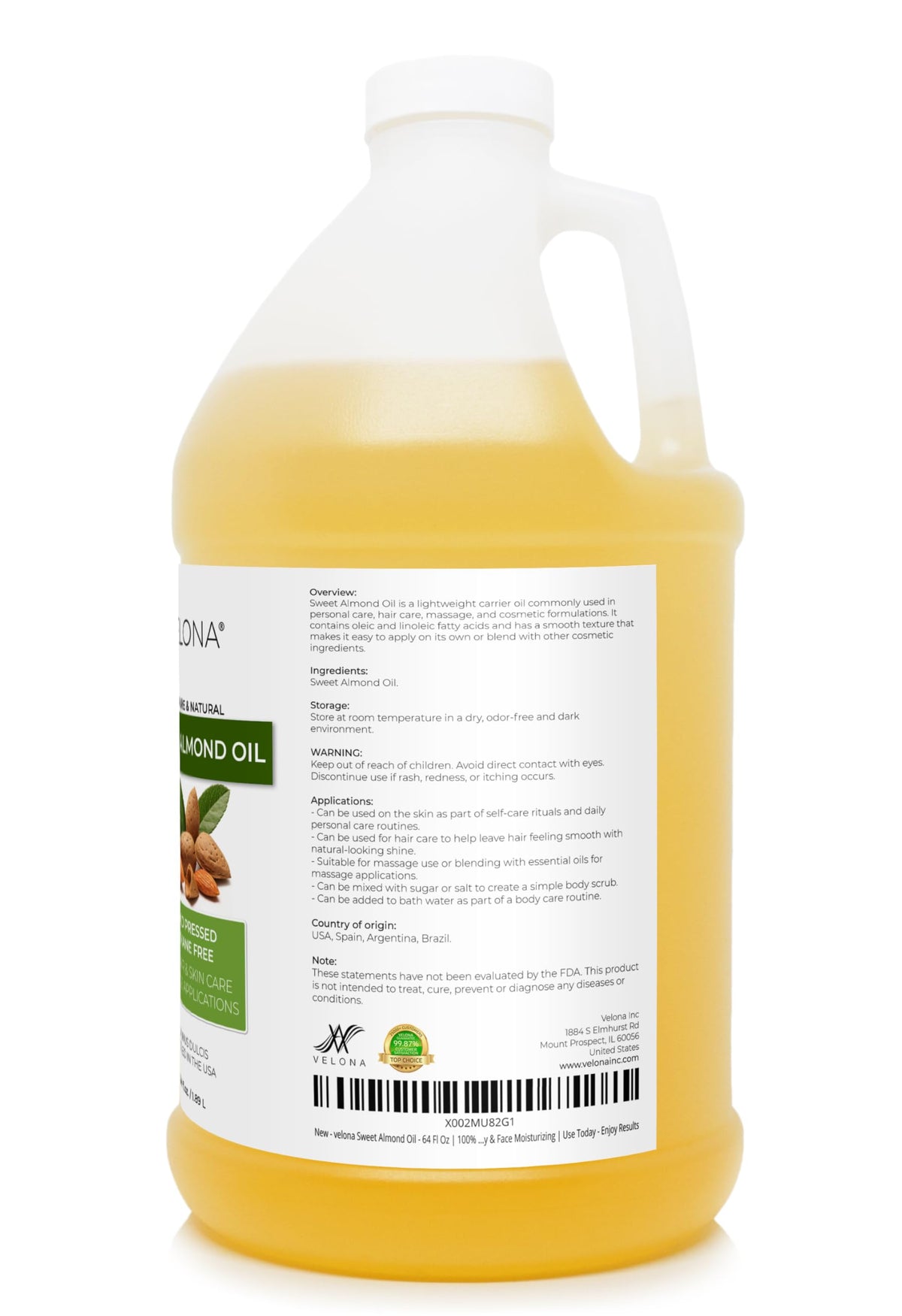 velona bottle held in hand showing 64 fl oz scale and long‑lasting supply benefit