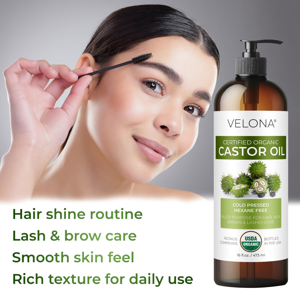 velona castor oil droplet on fingertip highlighting rich texture and easy blending