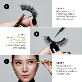 Velour application in use placing strip lash with steady hold and accuracy