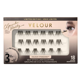 Velour x CGonzalez front packaging showing 18 self-stick clusters and quick benefits