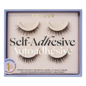 VELOUR front packaging showing two pre-glued lash styles and benefits