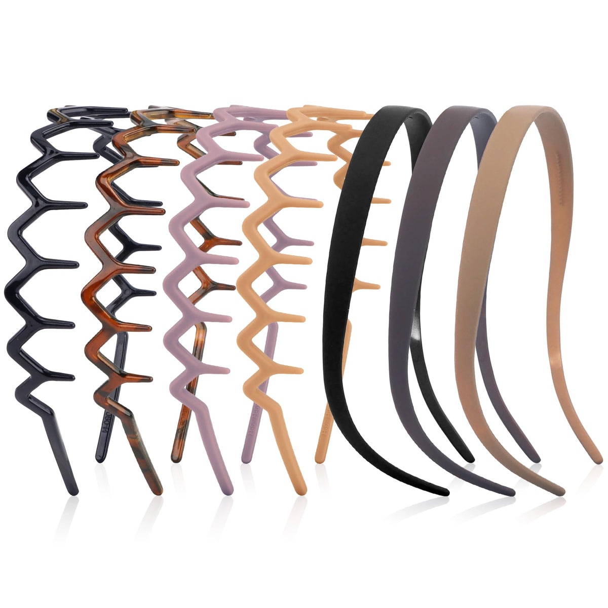 VELSCRUN headband front view showing black and brown options and easy styling benefit