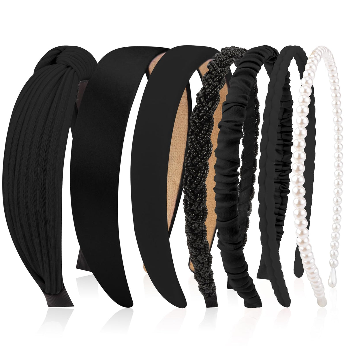 VELSCRUN front view of seven assorted headbands showing variety and everyday style