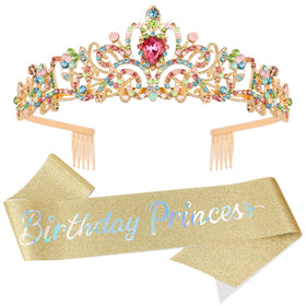 VELSCRUN front view of tiara and sash showing complete party set