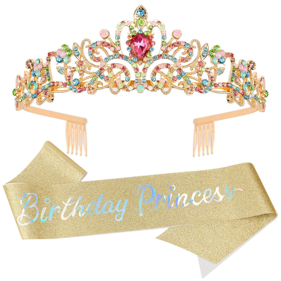 VELSCRUN front view of tiara and sash showing complete party set
